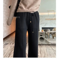 Women's Wool Wide-Leg Pants High Waist Trousers