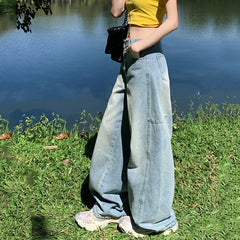 Retro High Waist Loose Wide Leg Jeans Women Streetwear