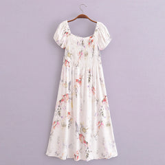 BOHO White Blue Flower Striped Print Maxi Dress