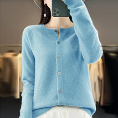 Fashion Women Cardigans Cashmere Sweater O-neck Long Sleeve Knitwear