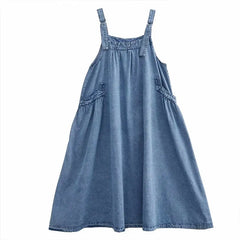 Denim Suspender Long Skirt Loose Casual Punk Vintage Style