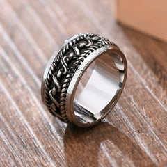 Vintage Feather Ring Men Jewelry Stainless Steel Biker Style