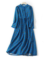 Cotton Linen Vintage Floral Print Casual Loose Long Dress