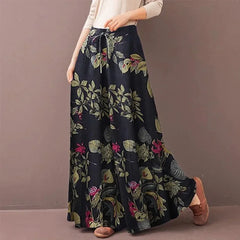 Women Floral Print Wide Leg Pants Fashion Drawstring Bohemia Trousers