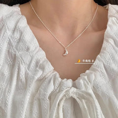 Trendy Fashion 925 Silver Pearl Simple Elegant Thin Chain Pendant Necklace