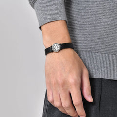 Viking Compass Charm Bracelets for Men Black PU Leather Bangle