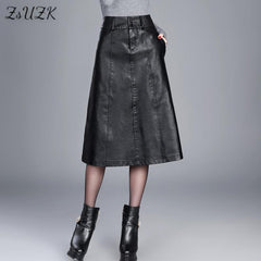 A-line PU Leather Skirt High Waist Chic Loose Casual Office