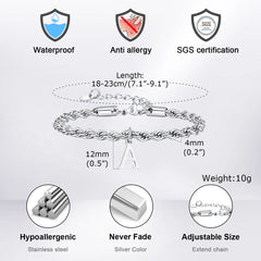 Men Twisted Rope Silver Color Link Chain Bracelets