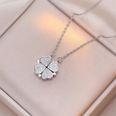 Fashion Retro Lucky Four Leaf Clover Necklace Gothic Love Heart Pendant