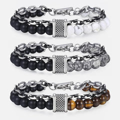 Men's Tiger Eye Stone Beaded Bracelet Stainless Steel Jewelry
