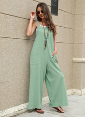 Vintage Backless Solid Jumpsuits Bohemia Oversize Wide Leg Pants