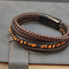 Multilayer Stainless Steel Insert Bracelet Beads Leather Bracelets