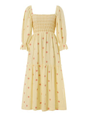 Embroidery Flower A-Line Dress Women's Puff Long Sleeve Square Neck