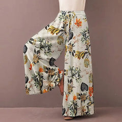 Women Floral Print Wide Leg Pants Fashion Drawstring Bohemia Trousers