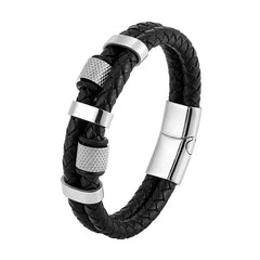 Irregular Beads Men Fashion Stainless Steel Leather Bracelet Classic