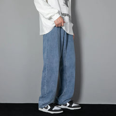 Men's Casual Long Jeans Classic Man Straight Denim Wide-leg Pants