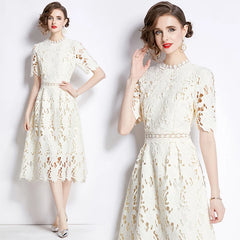 Flower Embroidery Evening Prom White Lace Dress
