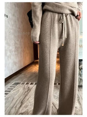 Women's Wool Wide-Leg Pants High Waist Trousers