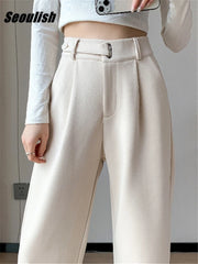 Thicken Woolen Casual Loose Full Length Chic Wide Leg Trousers