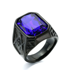 Stainless Steel Black Stone Crystal Ring Finger Jewelry Vintage Style