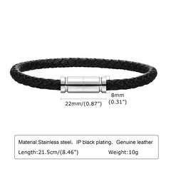 Black Leather Men Bracelet Casual Fashion Braided Leather Rope Chain