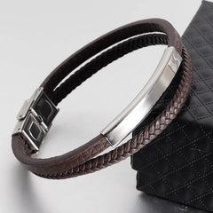 Simple Style Men's Black Genuine Leather Bracelet Classic Bangles