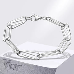 Creative Pin Link Chain Bracelets for Men Silver Color Stainless Steel