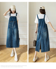 S-5XL Women Denim Dresses Spring Summer Big Pocket Loose Casual