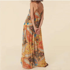 BOHO V neck Paisley Flower Print Slim Jumpsuits