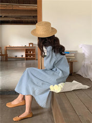 Casual Denim Shirt Dress Loose Long Sleeve Cardigan Dress