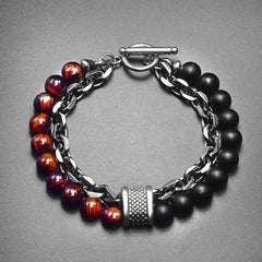 Men's Tiger Eye Stone Beaded Bracelet Stainless Steel Jewelry