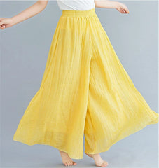 Baggy Cotton Linen Culotte Pants Casual Wide Leg Pantalones