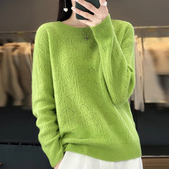 Women's Clothing Sweater Knitted Hollow Top O-Neck Pullover