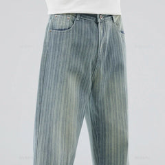 Classic Retro Stripes Men's Jeans Baggy Straight Denim Pants
