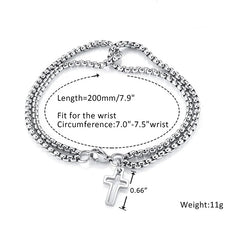 Double Chain Hollow Cross Pendant Stainless Steel Bracelet Fashion