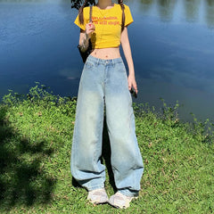 Retro High Waist Loose Wide Leg Jeans Women Streetwear