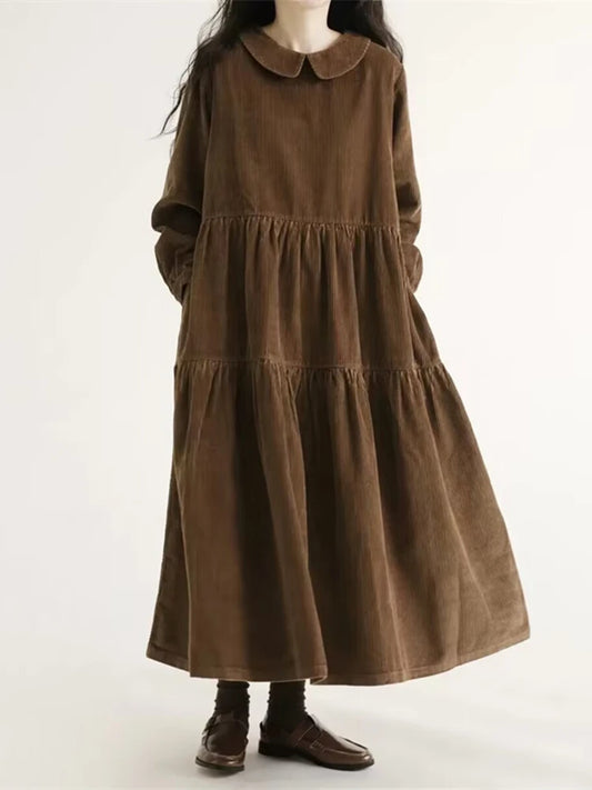 Cotton Solid Color Vintage Casual Style Fashion Elegant Dress Office