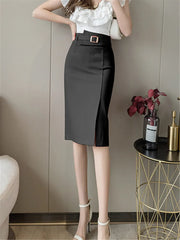 Wrap Midi High Waist Front Split Pencil Skirts