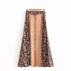 Hippie Front Button Cute Floral Printed Bohemian Long Maxi Skirts