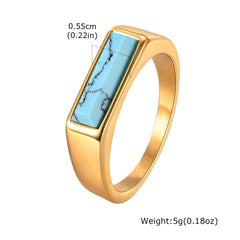 Stone Signet Ring Unisex Gold Plated Stainless Steel Finger Band
