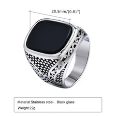 Rock Punk Onyx Stone Rings for Men Stylish Solid Stainless Steel