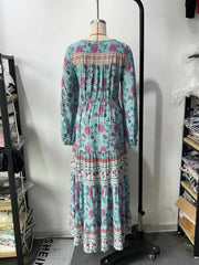 BOHO Contrast Color Flower Print Long Sleeve Dress