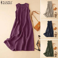 Summer V Neck Sleeveless Solid Long Dress