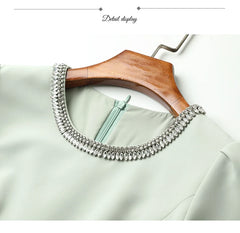 Elegant Women O-neck Embroidered Flares Dress Chic Office A-line