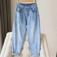 High Waist Harem Denim Pants Fashion Casual Elasticity Comfort Jeans