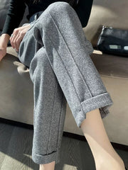 High-waisted Tweed Straight Casual Cropped Pants