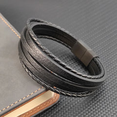 Multi-layer Leather Bracelet Stainless Steel Bangles For Men