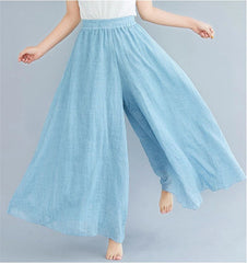 Baggy Cotton Linen Culotte Pants Casual Wide Leg Pantalones