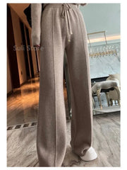 Women's Wool Wide-Leg Pants High Waist Trousers