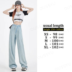 Cosy Lyocell Fabric Woman Jeans Loose Wide Leg Straight High Waist Fashion